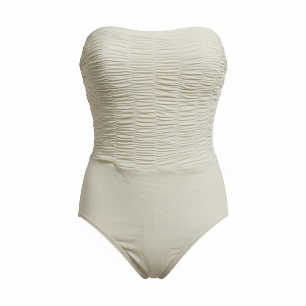 Yves Saint Laurent Vintage Ruched Bandeau One Piece Swimsuit Ivory Size 12 YSL